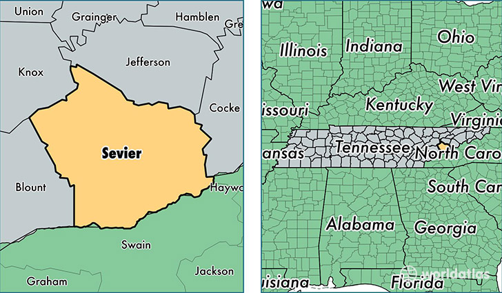 location of Sevier county on a map