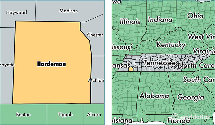 location of Hardeman county on a map