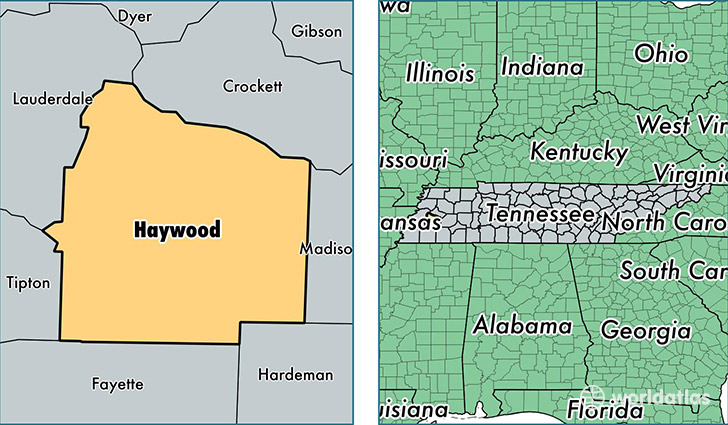 location of Haywood county on a map