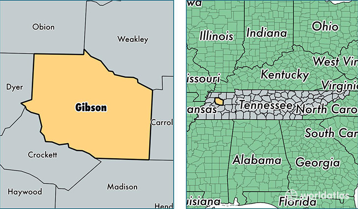 location of Gibson county on a map