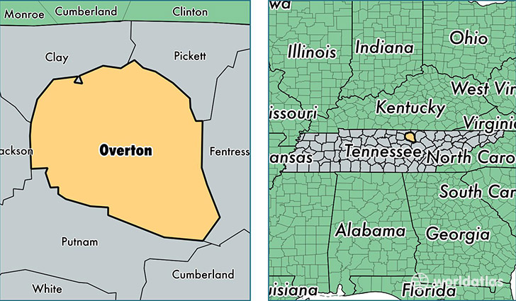 location of Overton county on a map