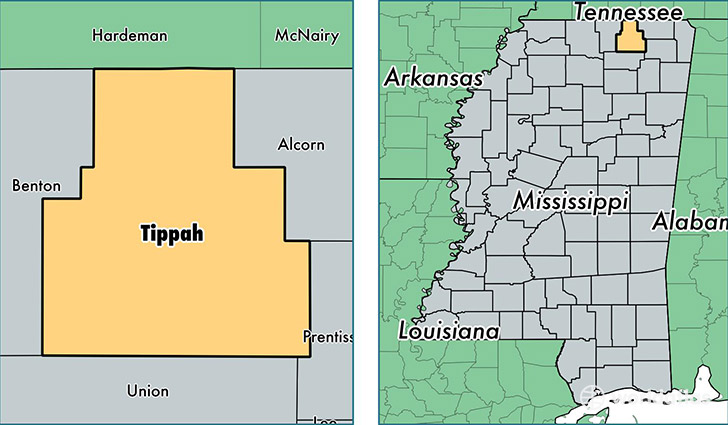 location of Tippah county on a map