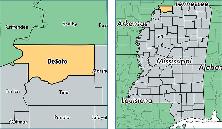 location of DeSoto county on a map