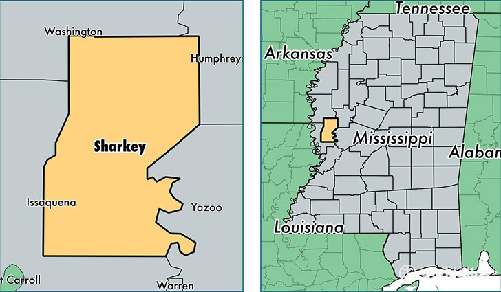 location of Sharkey county on a map