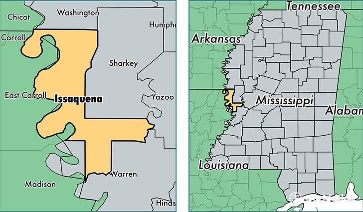 location of Issaquena county on a map