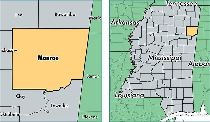 location of Monroe county on a map