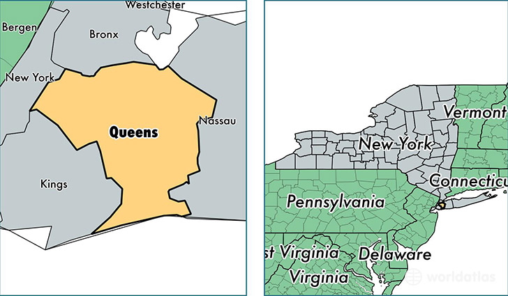 location of Queens county on a map