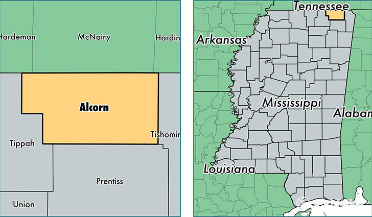 location of Alcorn county on a map