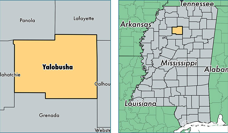 location of Yalobusha county on a map