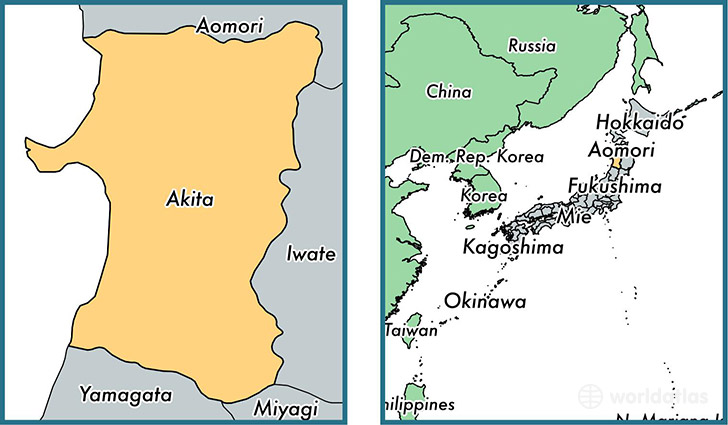 Location of prefecture of Akita on a map