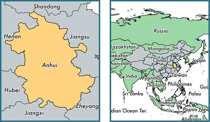 Location of province of Anhui on a map
