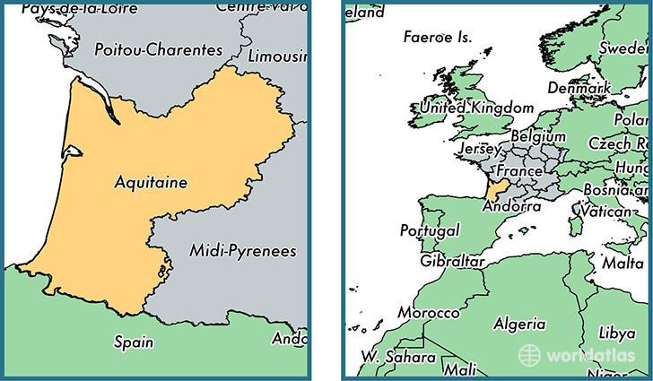 Location of metropolitan region of Aquitaine on a map