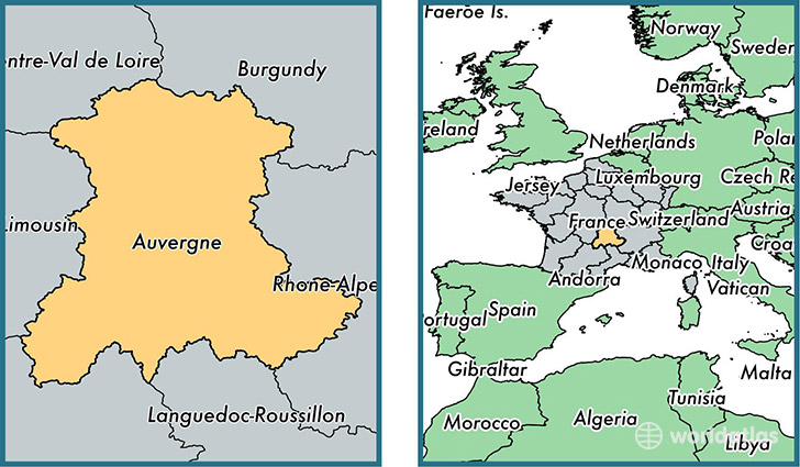 Location of metropolitan region of Auvergne on a map