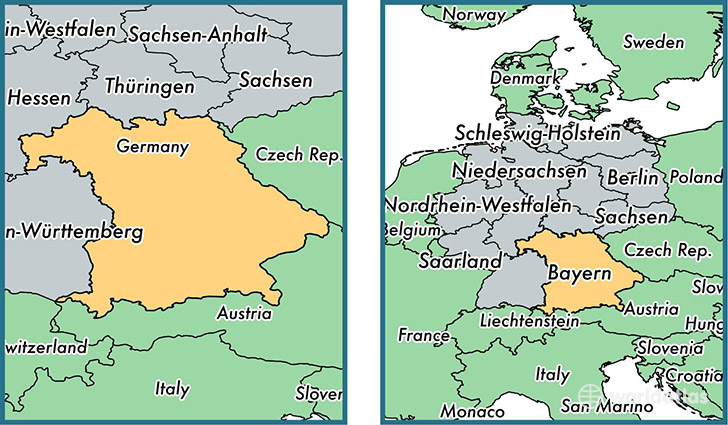 Location of state of Bavaria on a map