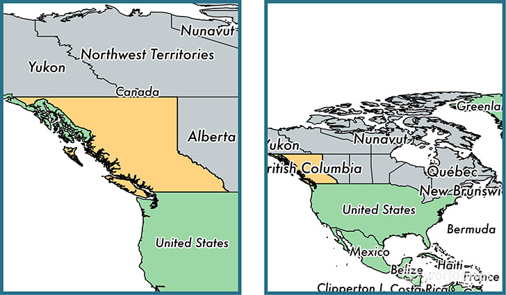 Location of province of British Columbia on a map