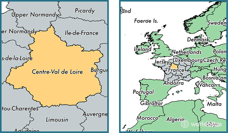 Location of metropolitan region of Centre-Val de Loire on a map