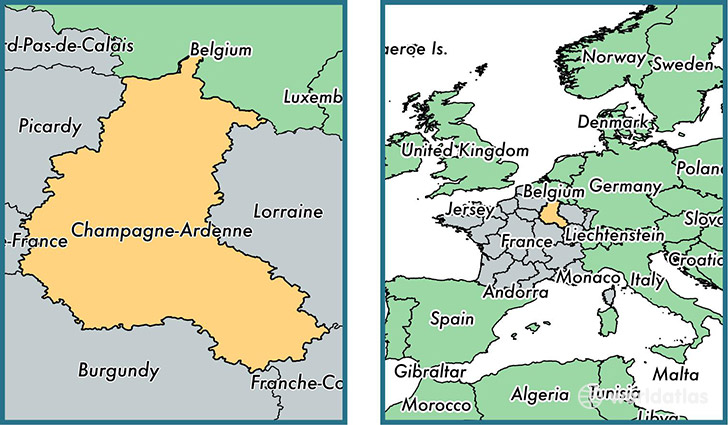 Location of metropolitan region of Champagne-Ardenne on a map