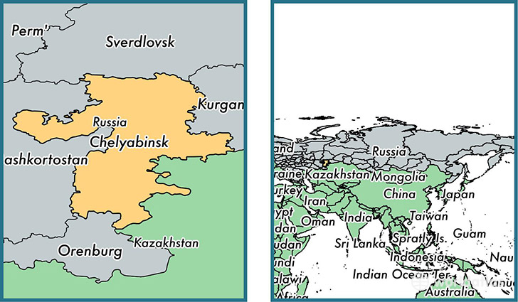 Location of administrative region of Chelyabinsk Oblast on a map