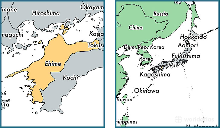 Location of prefecture of Ehime on a map