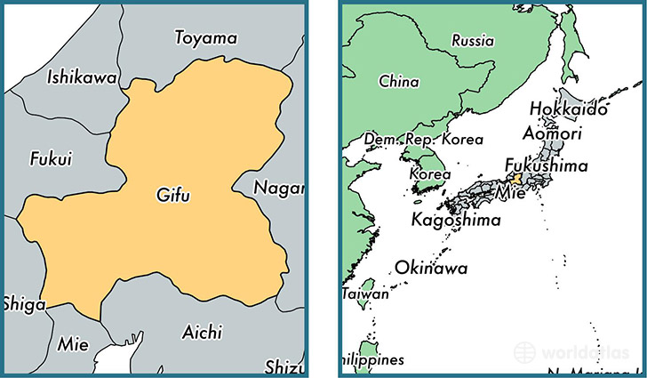 Location of prefecture of Gifu on a map