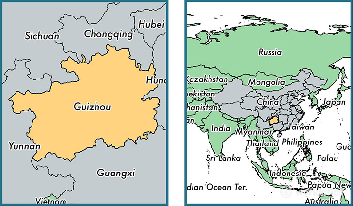 Location of province of Guizhou on a map