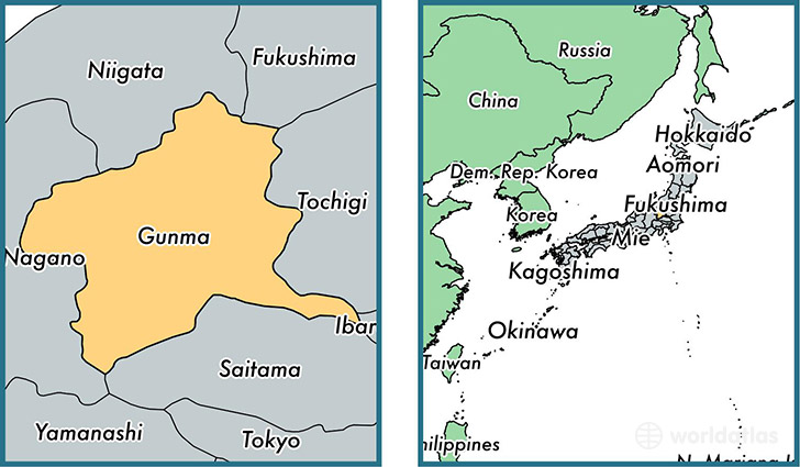 Location of prefecture of Gunma on a map