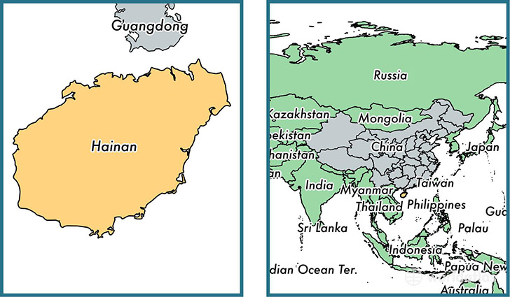 Location of province of Hainan on a map