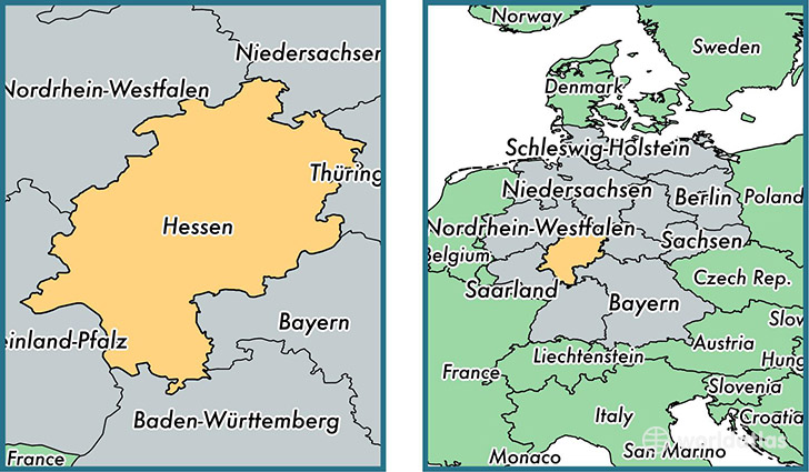 Location of state of Hesse on a map