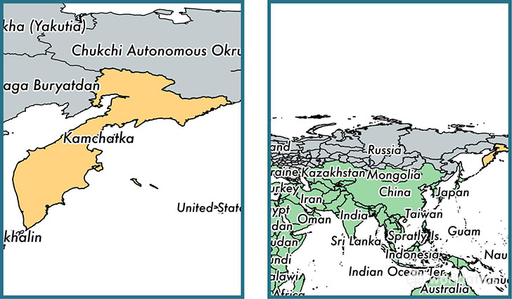 Location of administrative territory of Kamchatka Krai on a map