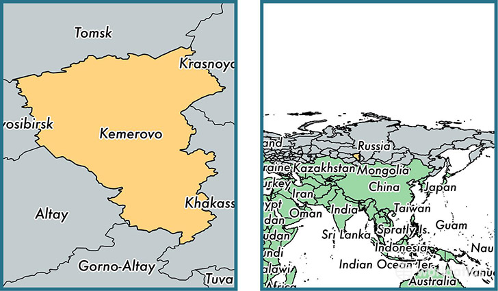 Location of administrative region of Kemerovo Oblast on a map