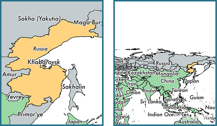 Location of administrative territory of Khabarovsk Krai on a map