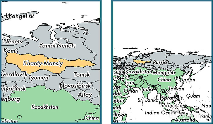 Location of autonomous district of Khanty-Mansi Autonomous Okrug on a map