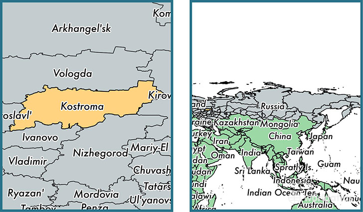 Location of administrative region of Kostroma Oblast on a map