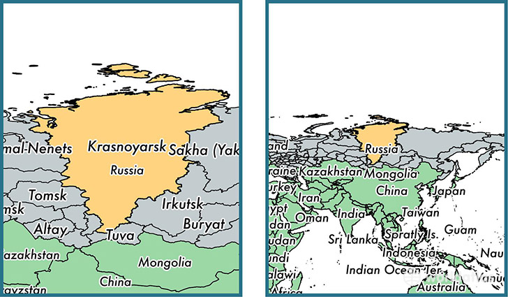 Location of administrative territory of Krasnoyarsk Krai on a map