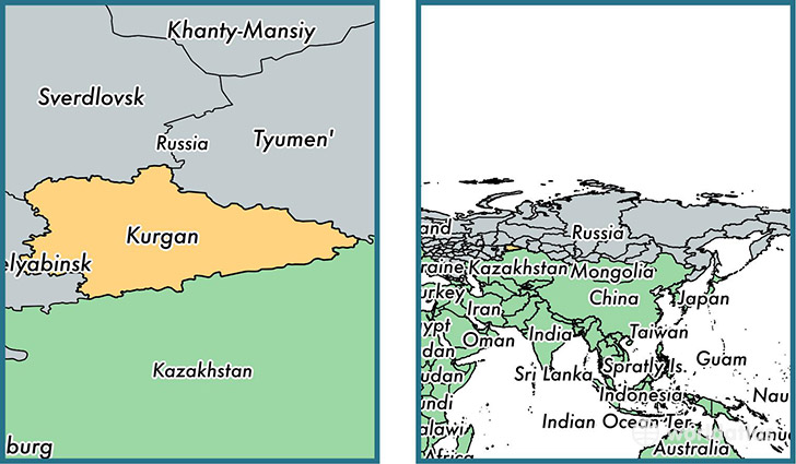 Location of administrative region of Kurgan Oblast on a map