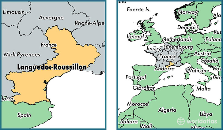 Location of metropolitan region of Languedoc-Roussillon on a map