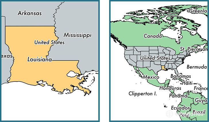 Location of state of Louisiana on a map