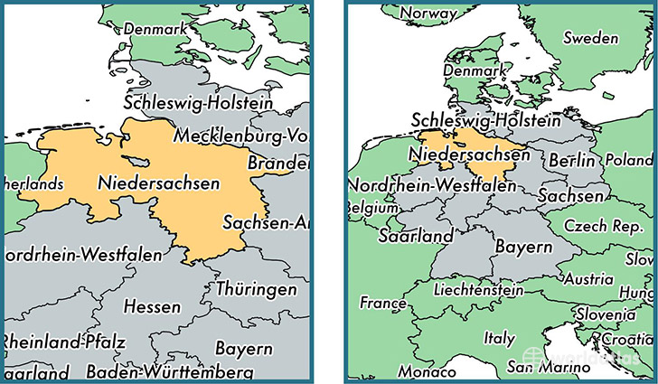Location of state of Lower Saxony on a map