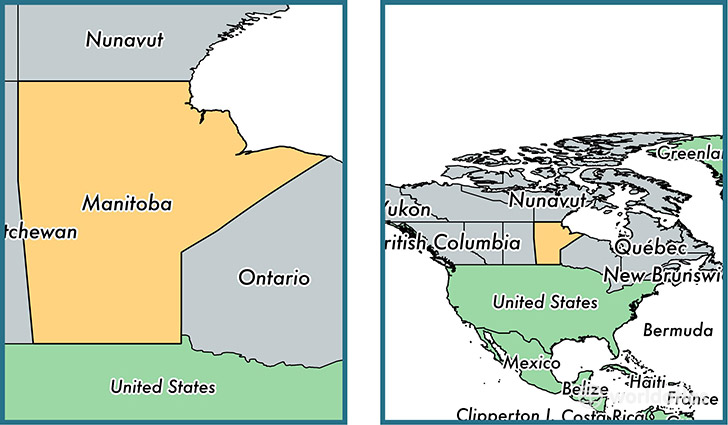 Location of province of Manitoba on a map