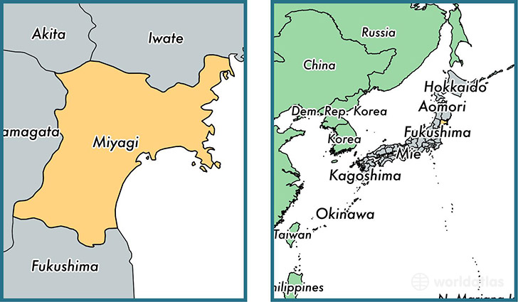 Location of prefecture of Miyagi on a map