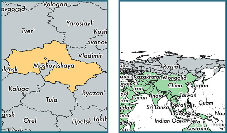 Location of administrative region of Moscow Oblast on a map