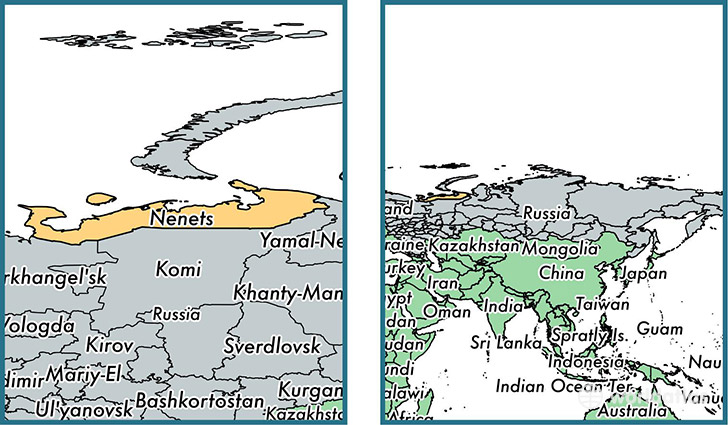 Location of autonomous district of Nenets Autonomous Okrug on a map