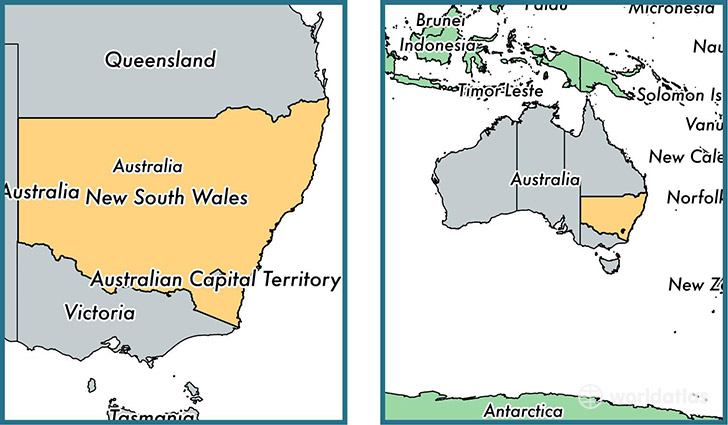 Location of state of New South Wales on a map