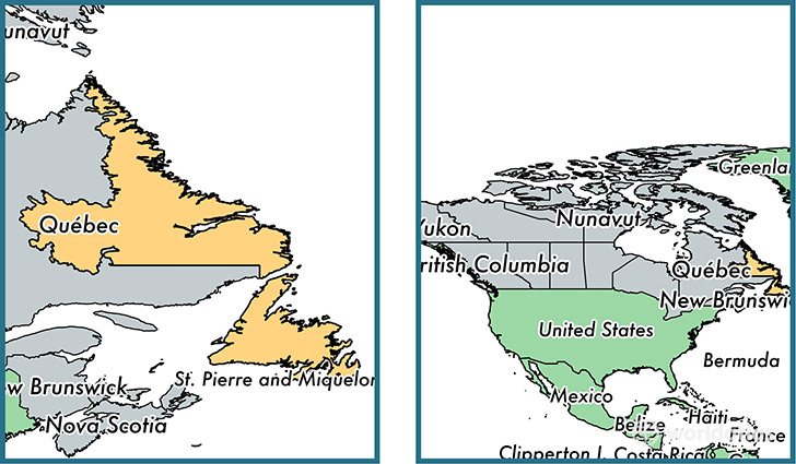 Location of province of Newfoundland and Labrador on a map