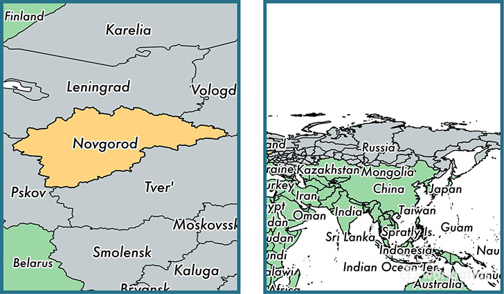 Location of administrative region of Novgorod Oblast on a map
