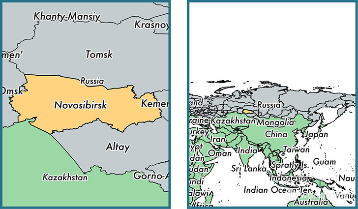 Location of administrative region of Novosibirsk Oblast on a map