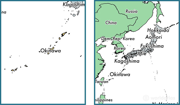 Location of prefecture of Okinawa on a map