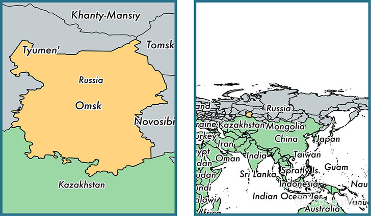 Location of administrative region of Omsk Oblast on a map