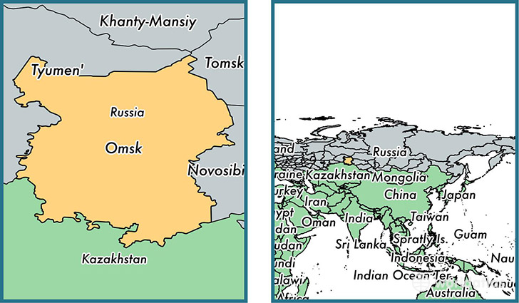 Location of administrative region of Omsk Oblast on a map