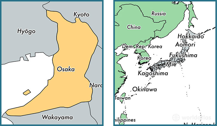 Location of prefecture of Osaka on a map